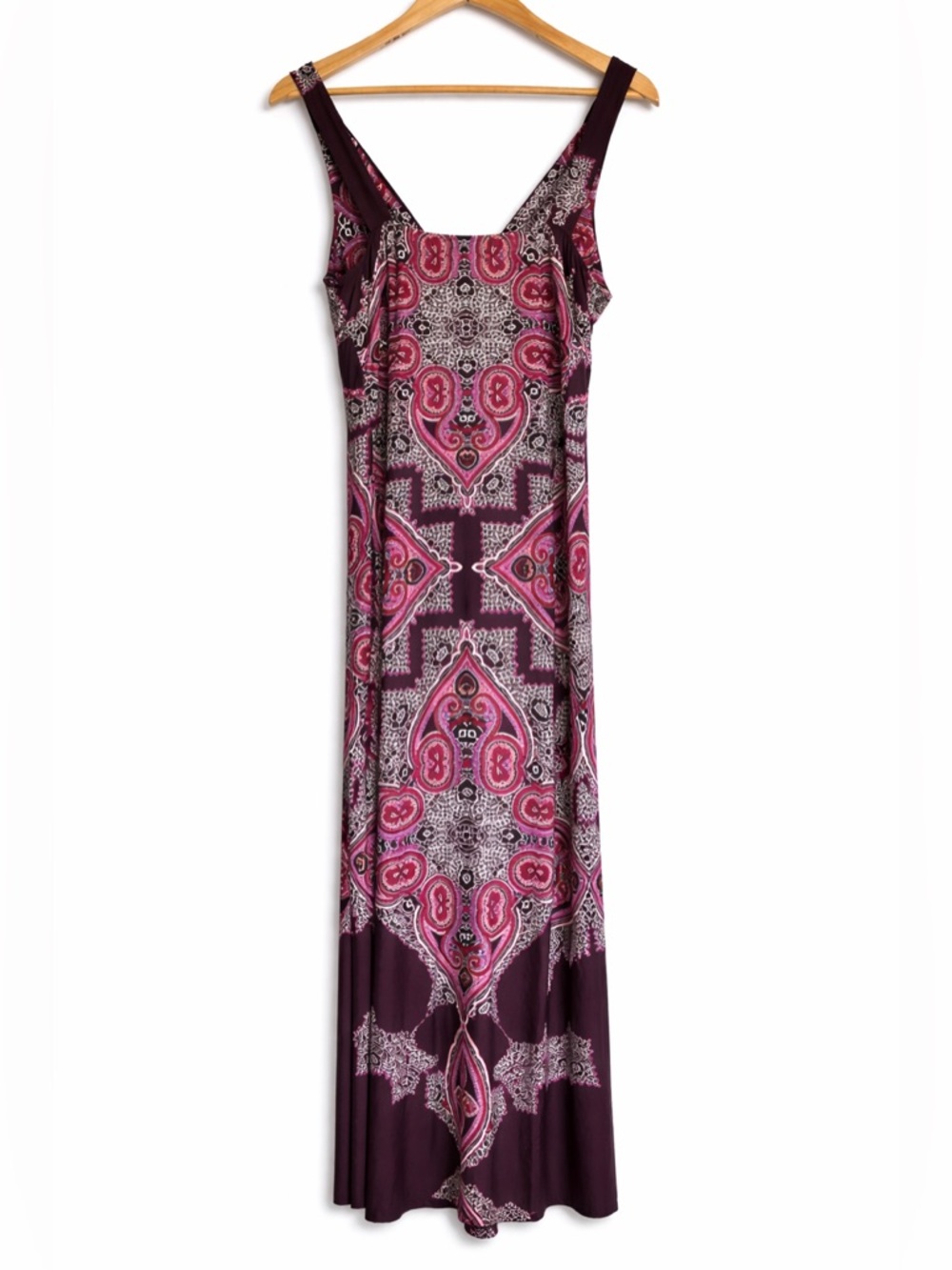 Boho Paisley Maxi Dress Petite Flowy Empire Waist Pink Purple - Picture 3 of 7